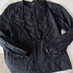 J. Crew Black Eyelet Ruffle Embroidered Blouse